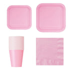Square Plate Tableware Party Set (Pack of 64) - Lovely Pink