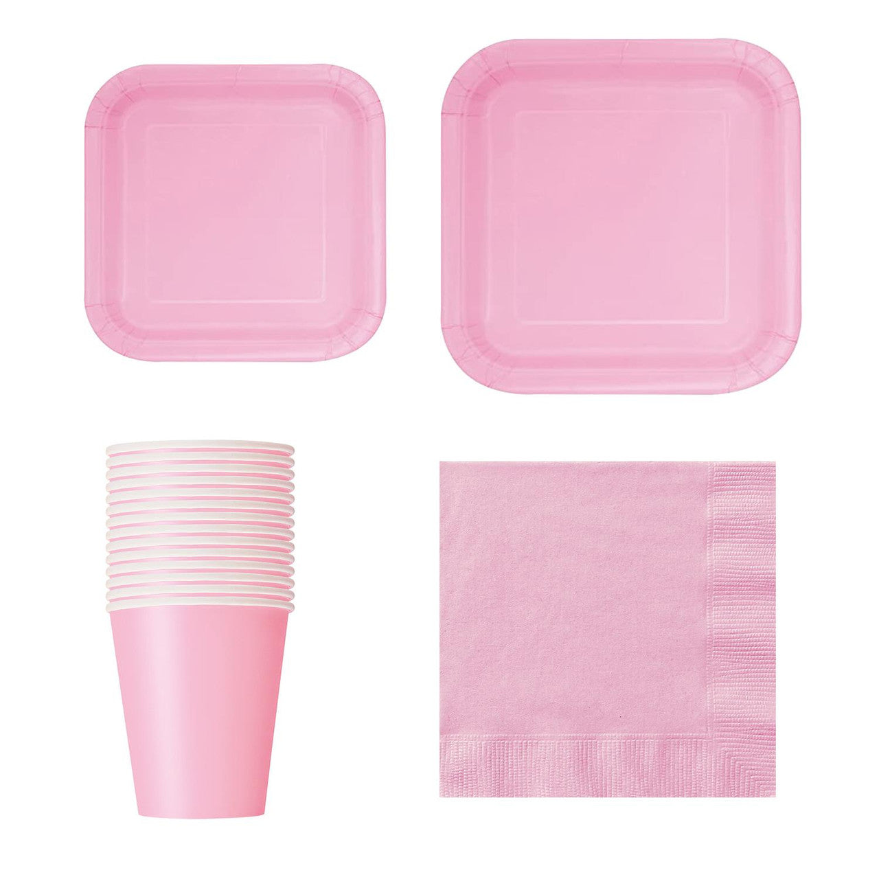 Square Plate Tableware Party Set (Pack of 64) - Lovely Pink