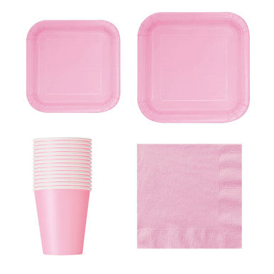 Square Plate Tableware Party Set (Pack of 64) - Lovely Pink