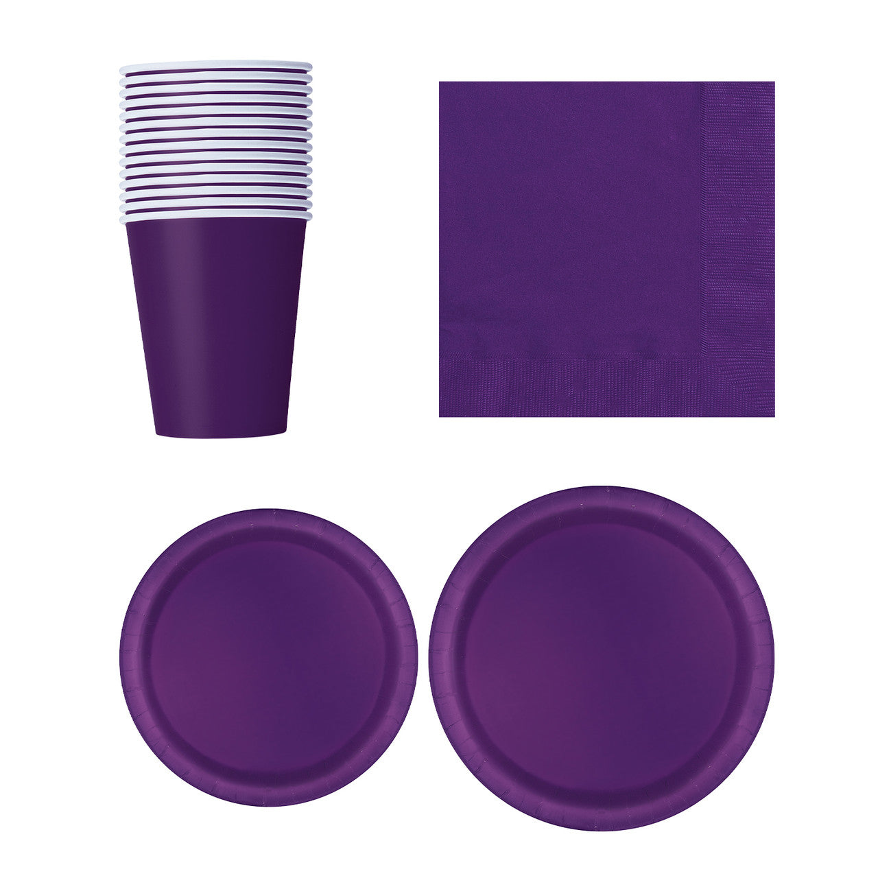 Round Plate Tableware Party Set (Pack of 70) - Deep Purple