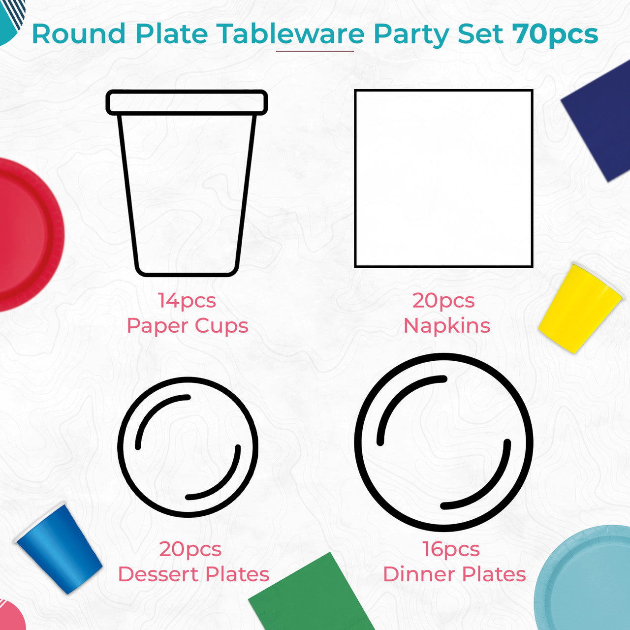 Round Plate Tableware Party Set (Pack of 70) - Deep Purple