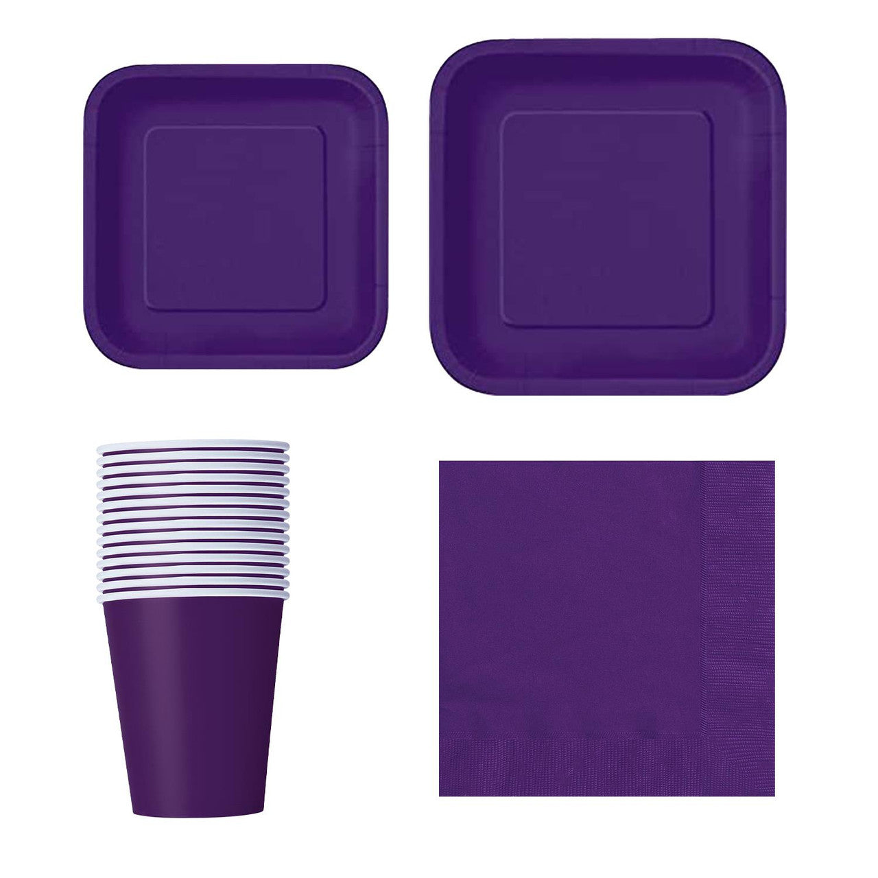 Square Plate Tableware Party Set (Pack of 64) - Deep Purple