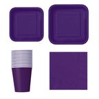 Square Plate Tableware Party Set (Pack of 64) - Deep Purple