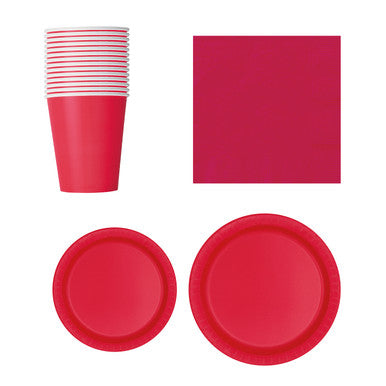 Round Plate Tableware Party Set (Pack of 70) - Ruby Red