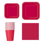 Square Plate Tableware Party Set (Pack of 64) - Ruby Red