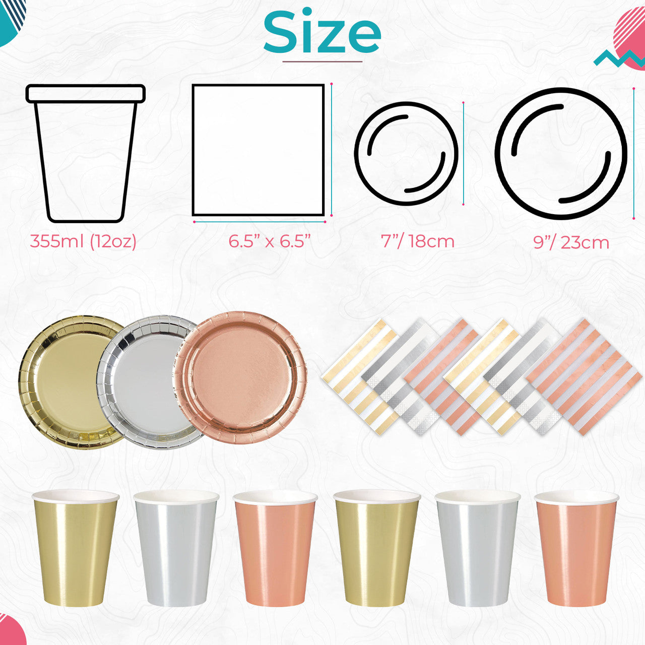 Round Plate Tableware Party Set (Pack of 40) - Rose Gold Foil