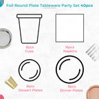 Round Plate Tableware Party Set (Pack of 40) - Rose Gold Foil