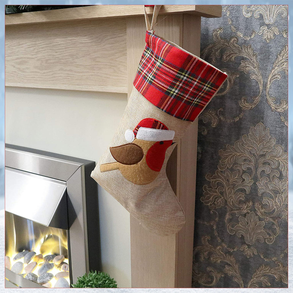 Hessian Burlap Christmas Stocking - Assorted 4 Designs