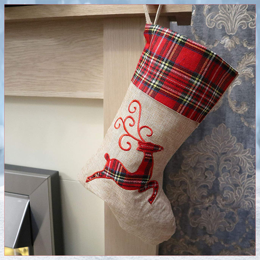 Hessian Burlap Christmas Stocking - Assorted 4 Designs