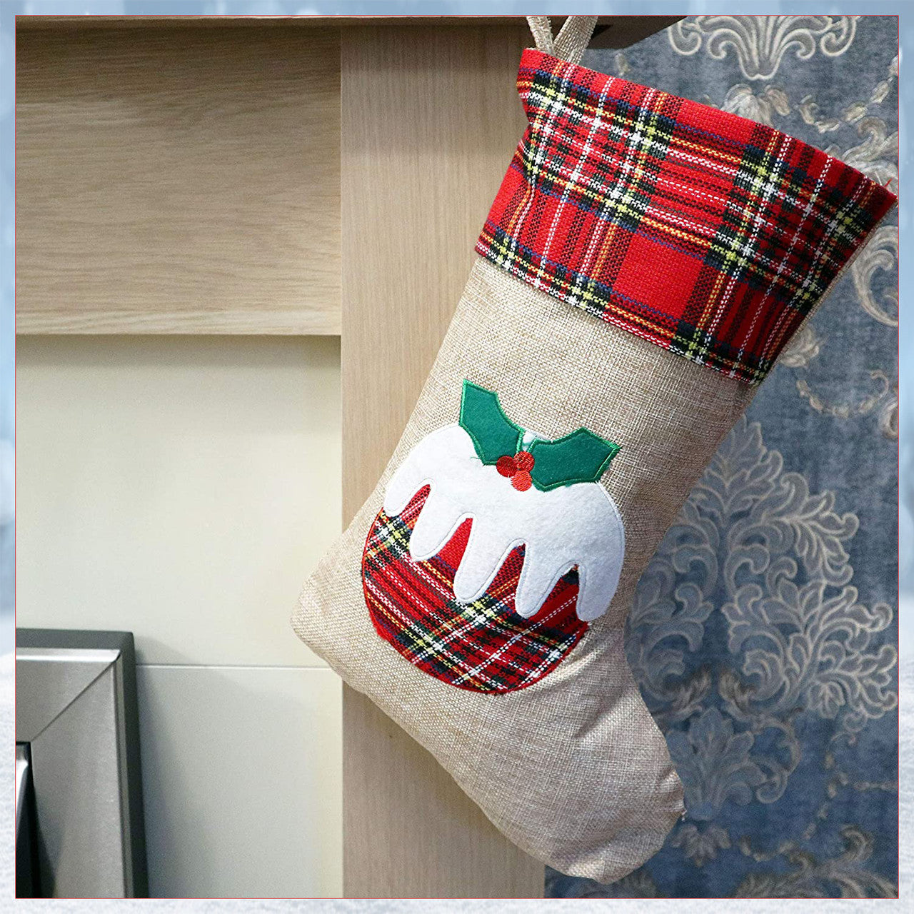 Hessian Burlap Christmas Stocking - Assorted 4 Designs
