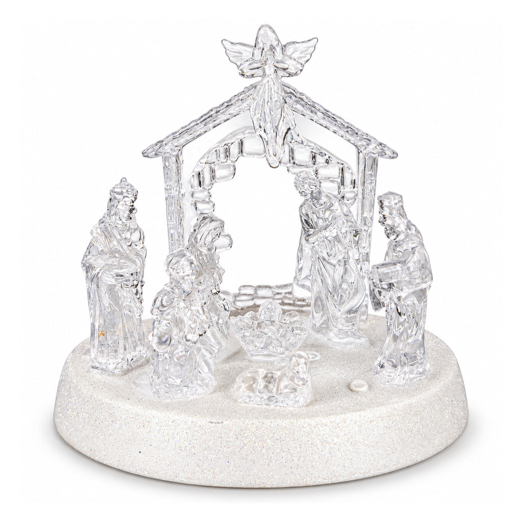 Acrylic Nativity Scene with LED Lights, Music & Auto-Changing Glow