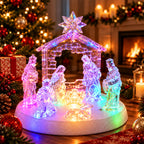 Acrylic Nativity Scene with LED Lights, Music & Auto-Changing Glow