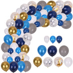 125pc Balloon Arch kit - Light Blue, Navy Blue, White, Grey, Metallic Gold with Gold & Silver Confetti Balloon Set
