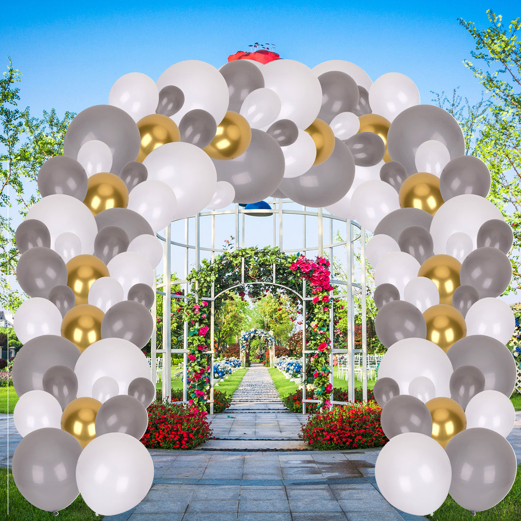 177pc Balloon Arch kit - Assorted Size Grey & White Balloon with Metallic Gold Balloon Set