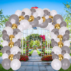 177pc Balloon Arch kit - Assorted Size Grey & White Balloon with Metallic Gold Balloon Set