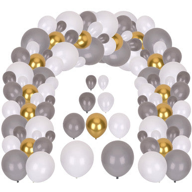 177pc Balloon Arch kit - Assorted Size Grey & White Balloon with Metallic Gold Balloon Set