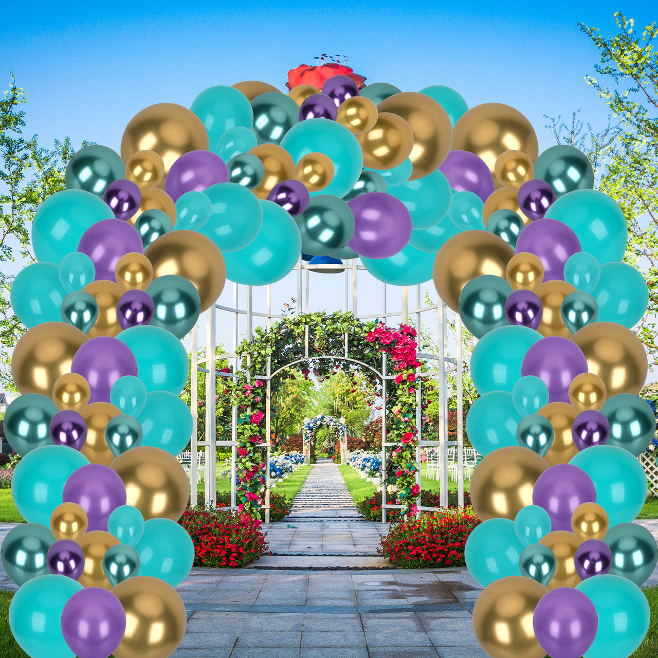 173pc Balloon Arch Kit - Purple, Tiffany Blue with Metallic Gold, Metallic Purple & Metallic Tiffany Blue Balloon Set