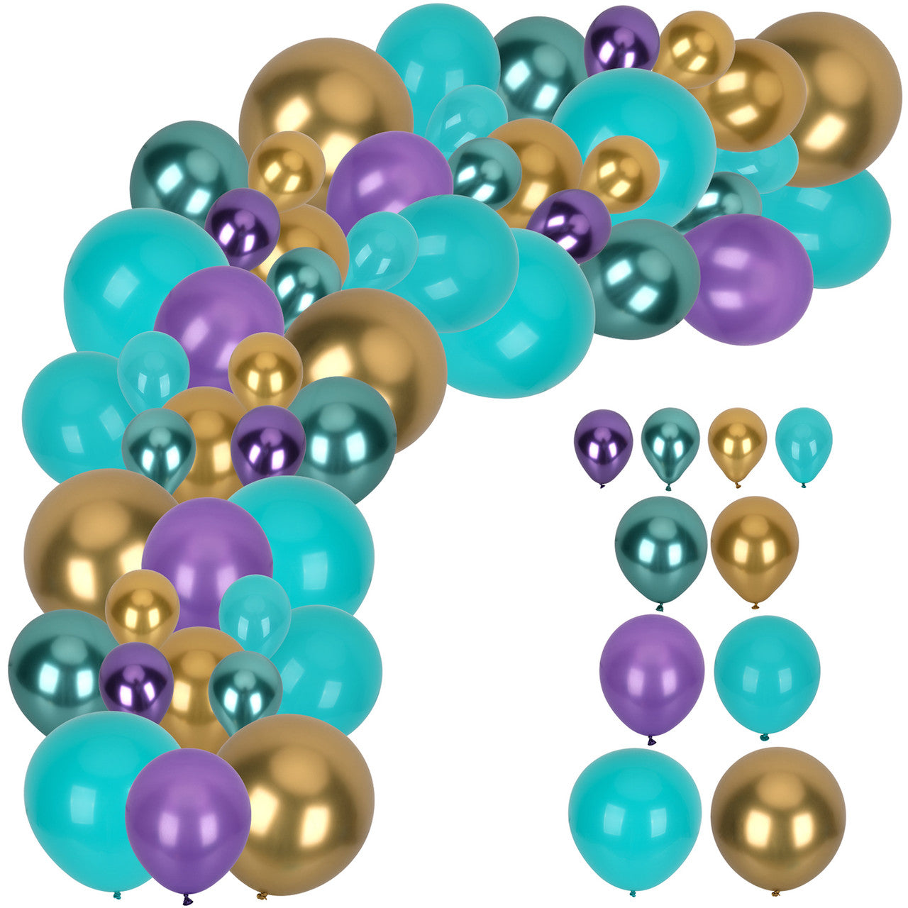 173pc Balloon Arch Kit - Purple, Tiffany Blue with Metallic Gold, Metallic Purple & Metallic Tiffany Blue Balloon Set