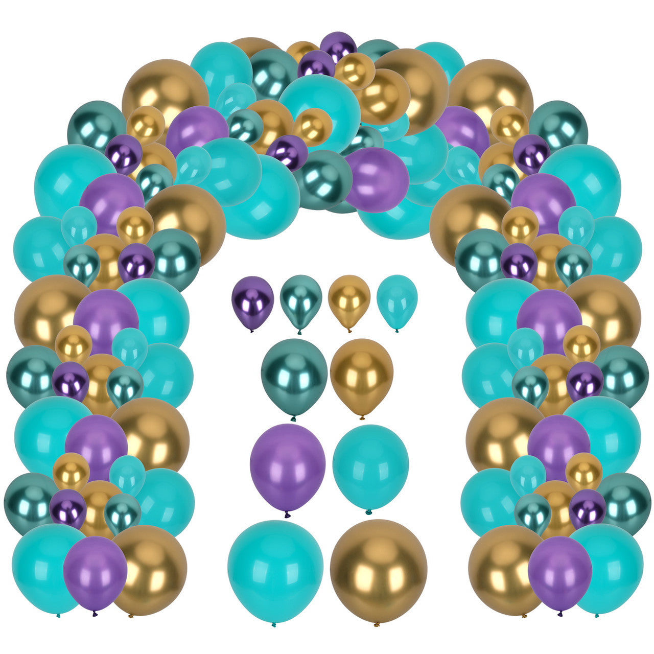 173pc Balloon Arch Kit - Purple, Tiffany Blue with Metallic Gold, Metallic Purple & Metallic Tiffany Blue Balloon Set