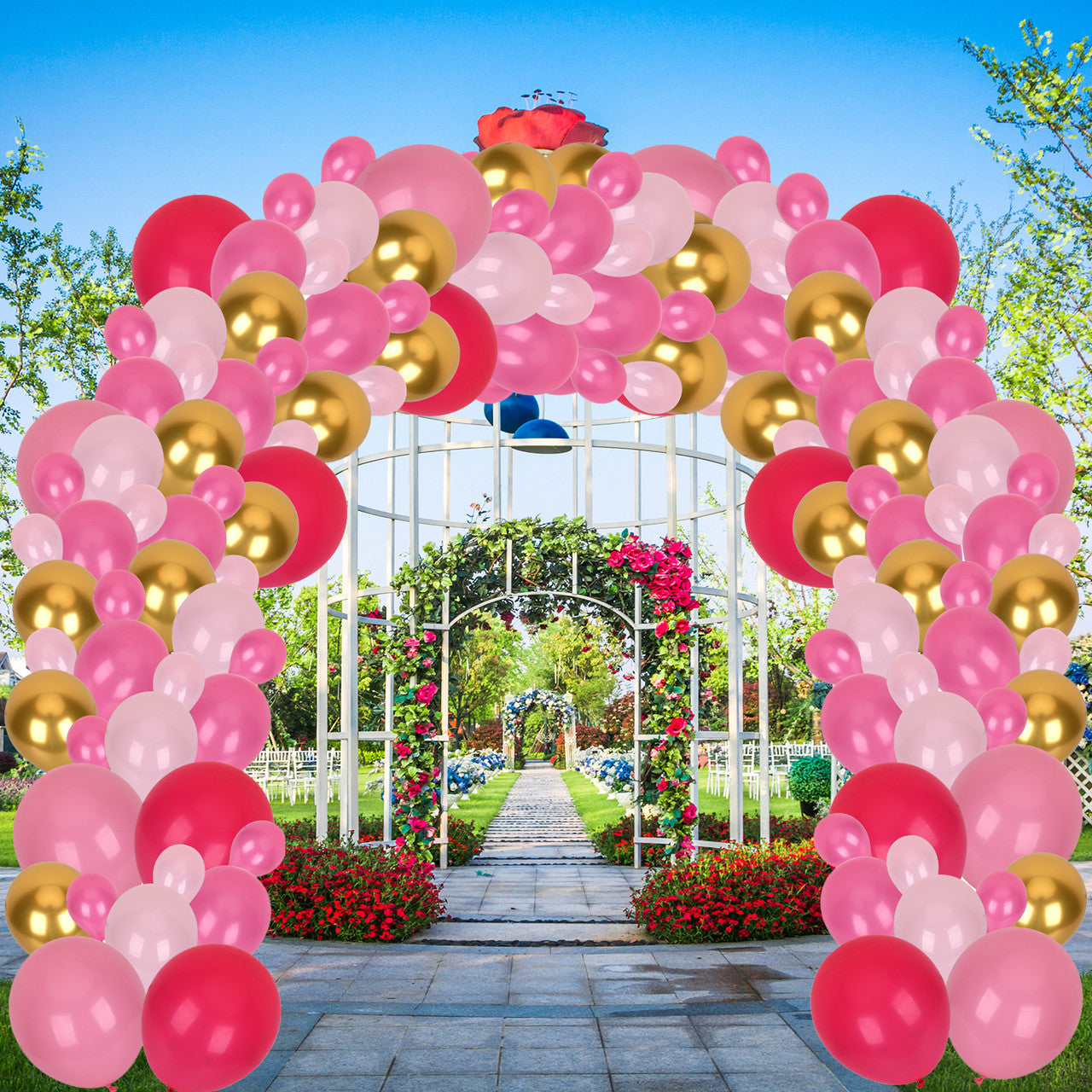 97pc Balloon Arch Kit - Metallic Gold, Hot Pink, Light Pink & Baby Pink Balloon Set