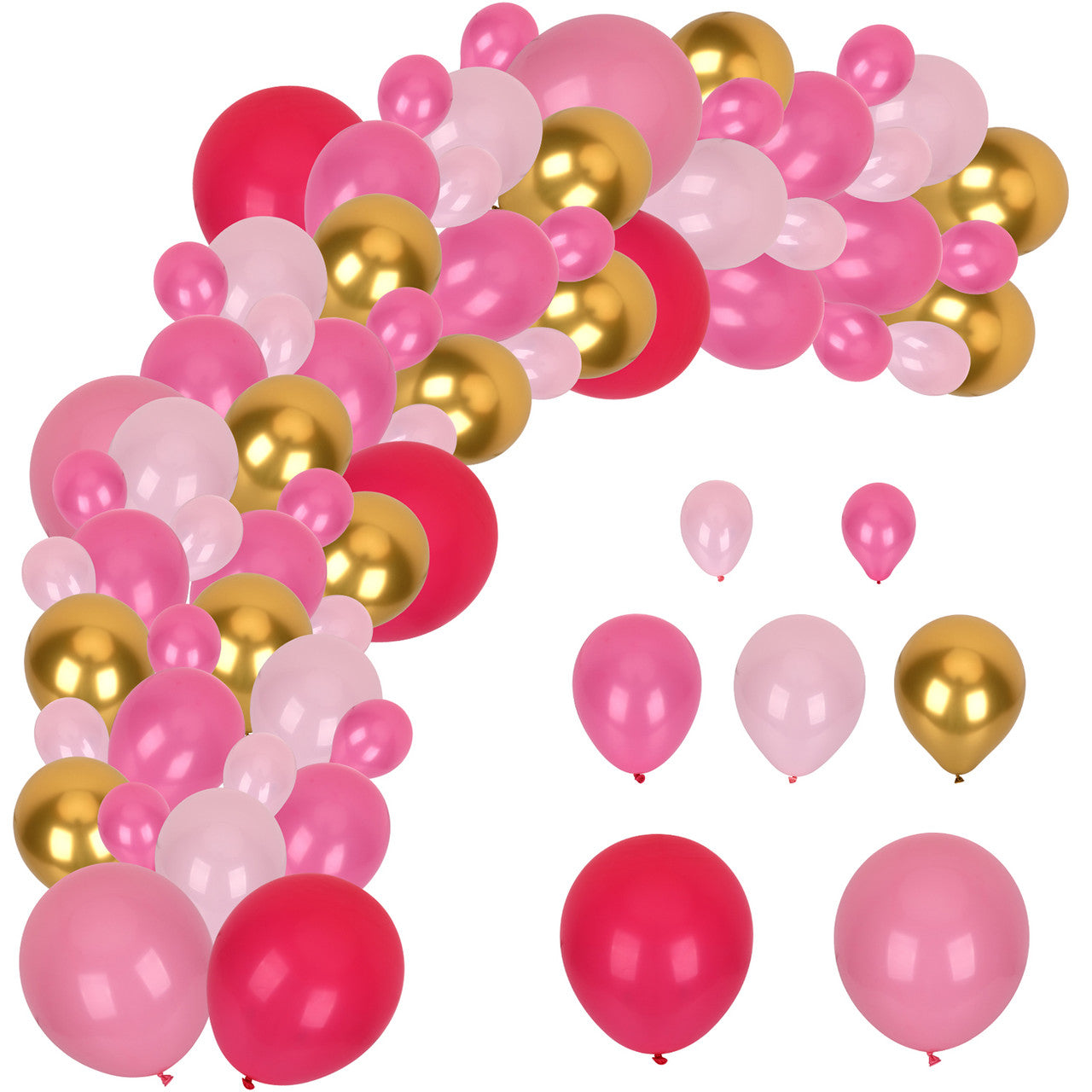 97pc Balloon Arch Kit - Metallic Gold, Hot Pink, Light Pink & Baby Pink Balloon Set
