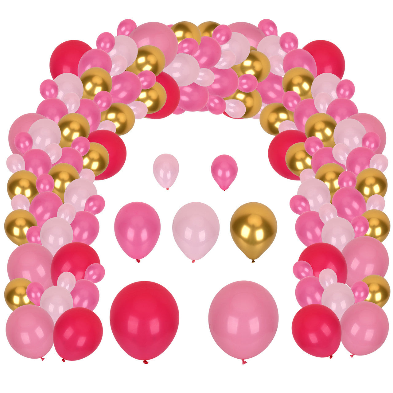 97pc Balloon Arch Kit - Metallic Gold, Hot Pink, Light Pink & Baby Pink Balloon Set