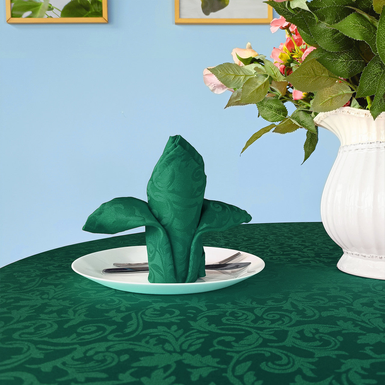 20" Green Damask Polyester Table Napkin - Green