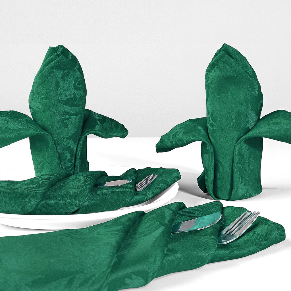 20" Green Damask Polyester Table Napkin - Green