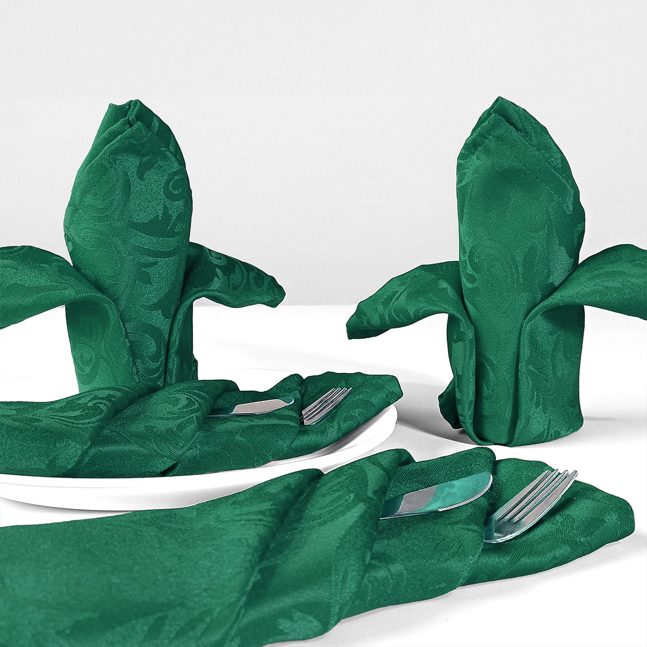 20" Green Damask Polyester Table Napkin - Green