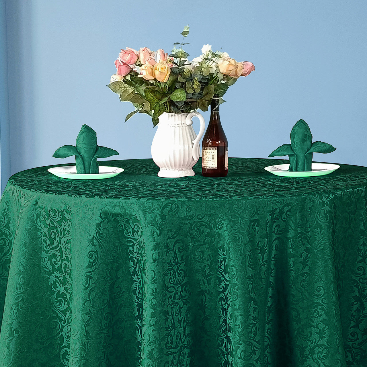 20" Green Damask Polyester Table Napkin - Green