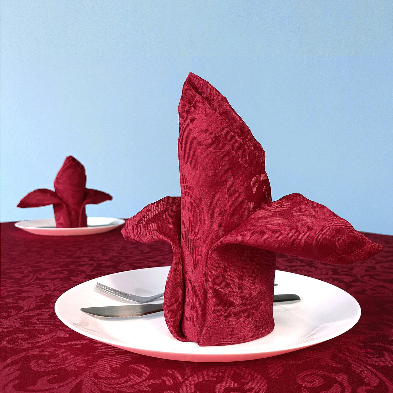 20" Green Damask Polyester Table Napkin - Red
