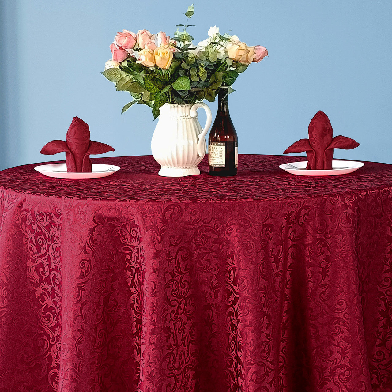 20" Green Damask Polyester Table Napkin - Red