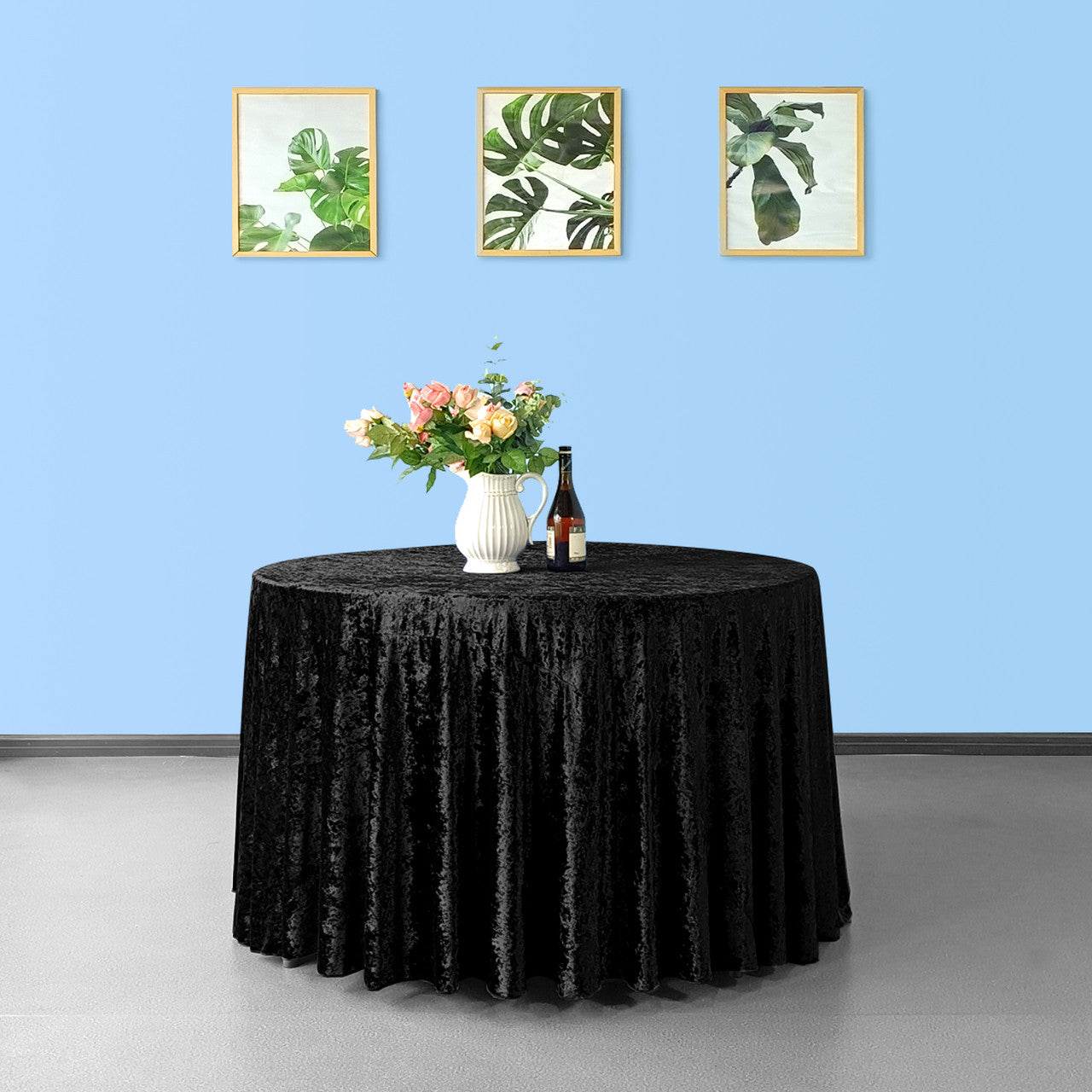 Round Crushed Velvet Tablecloth - Black