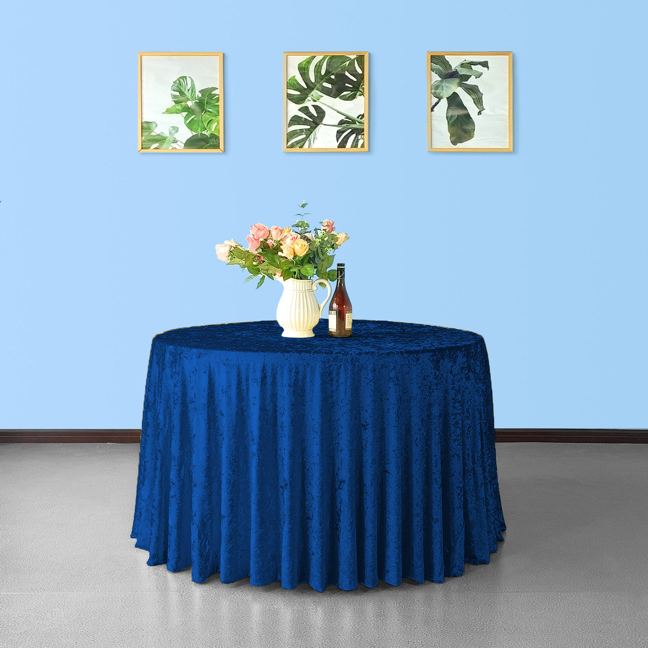 Round Crushed Velvet Tablecloth - Royal Blue