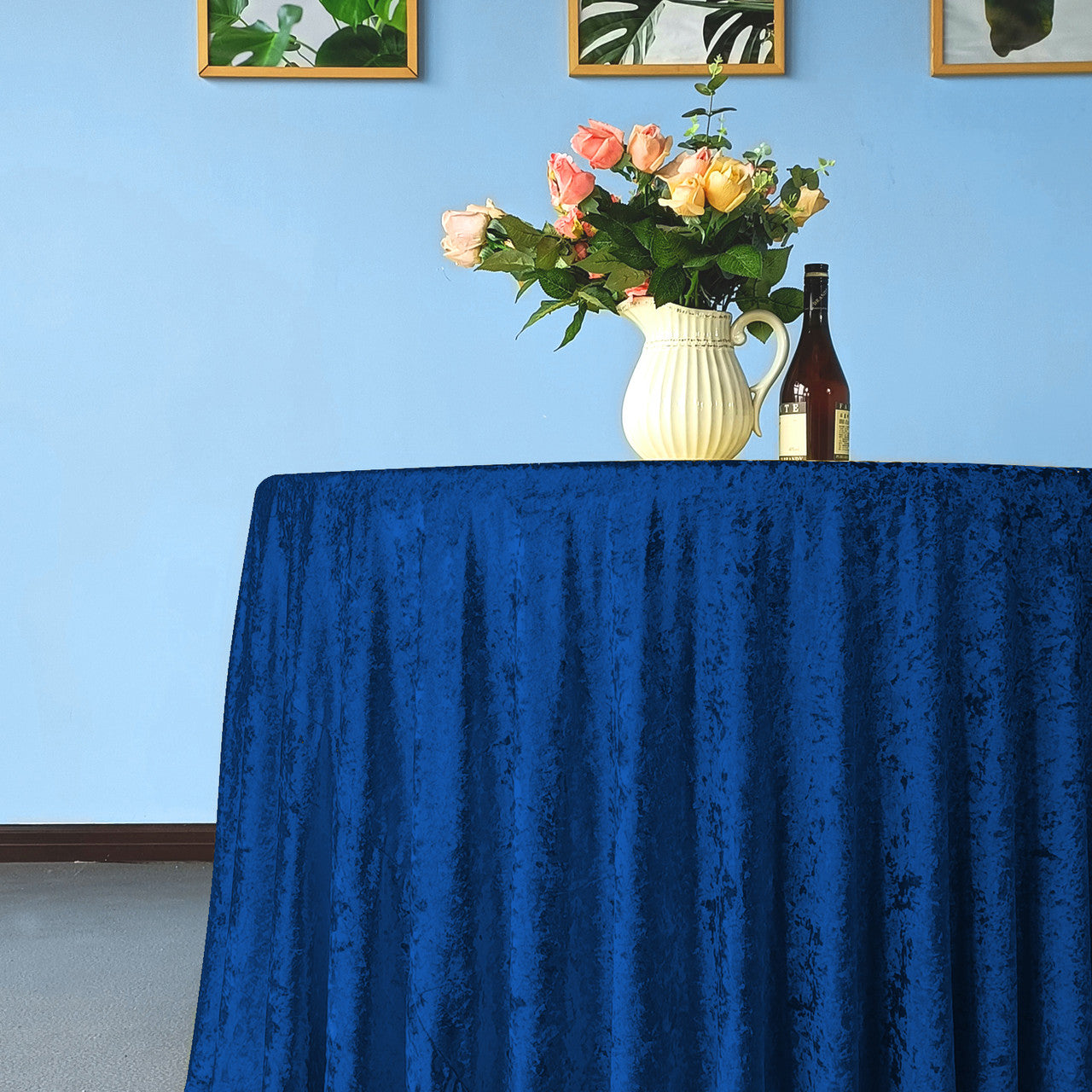 Round Crushed Velvet Tablecloth - Royal Blue