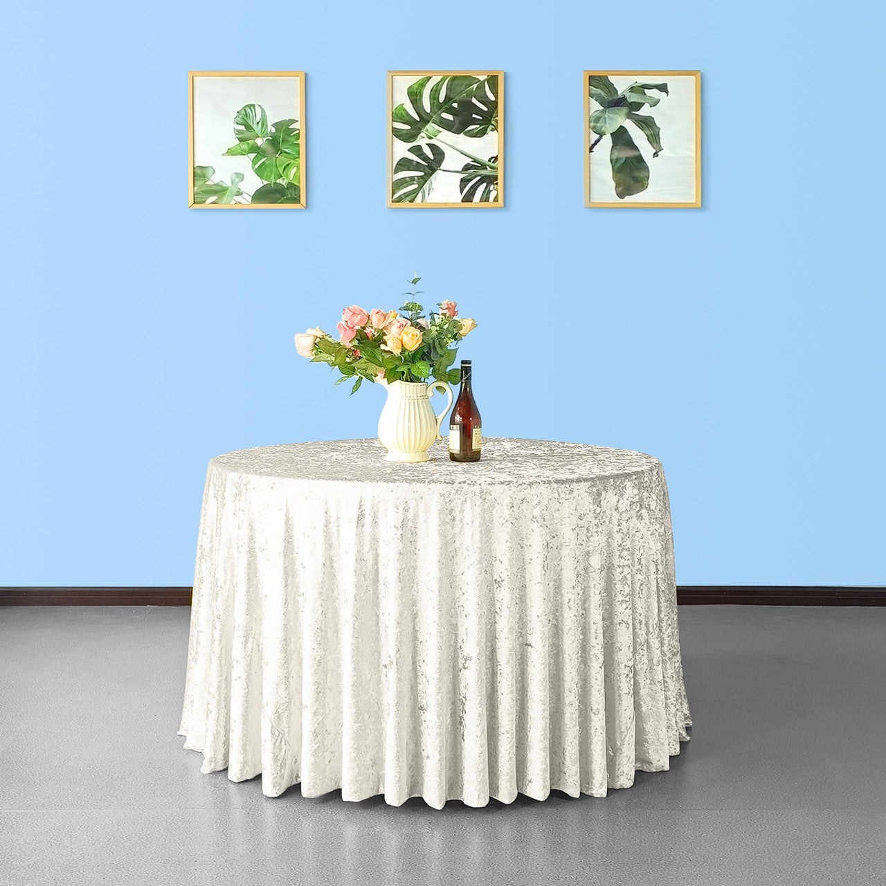 Round Crushed Velvet Tablecloth - Ivory