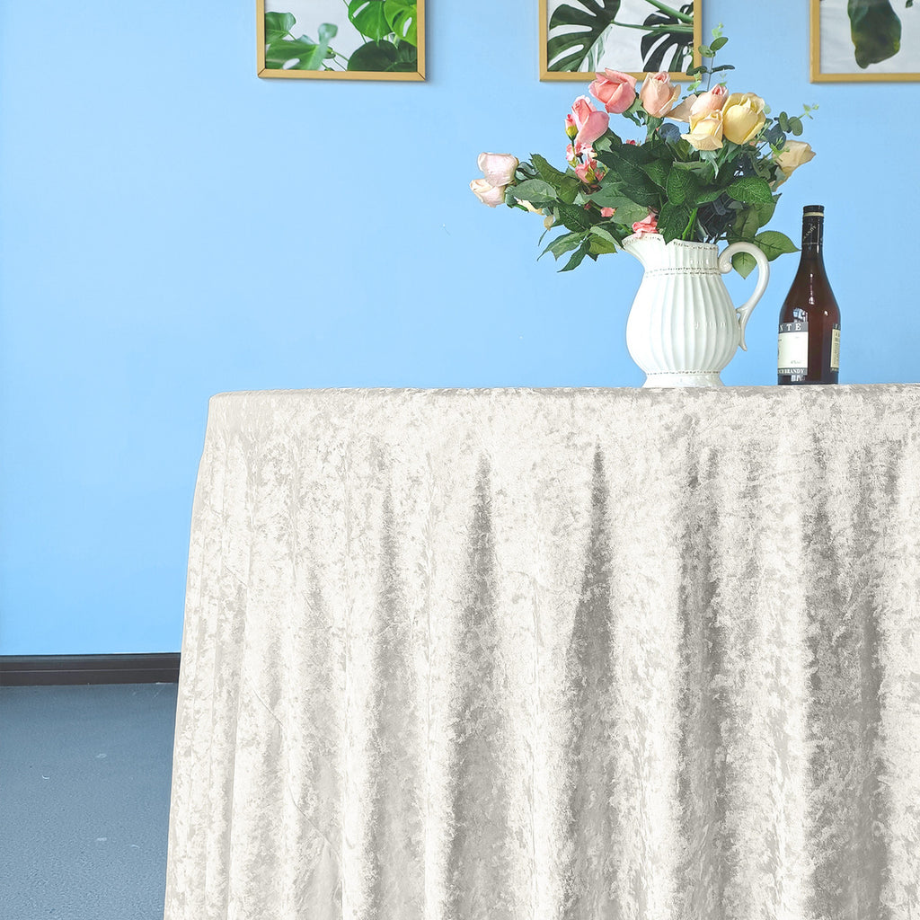 Round Crushed Velvet Tablecloth - Ivory