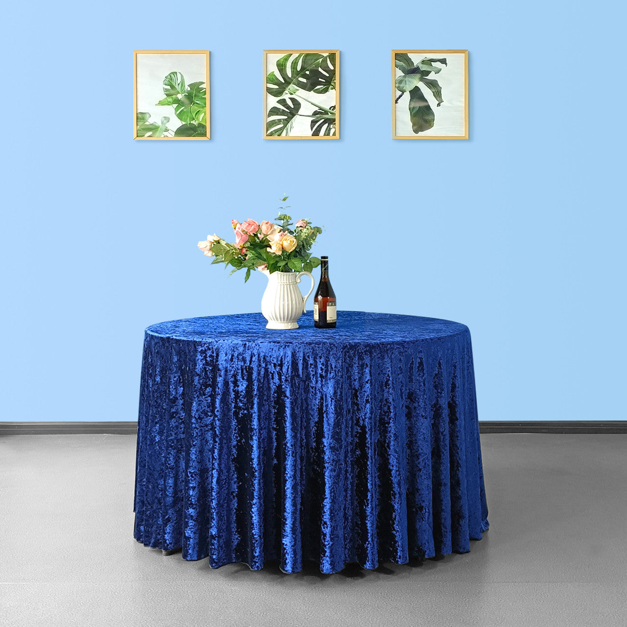 Round Crushed Velvet Tablecloth - Navy Blue