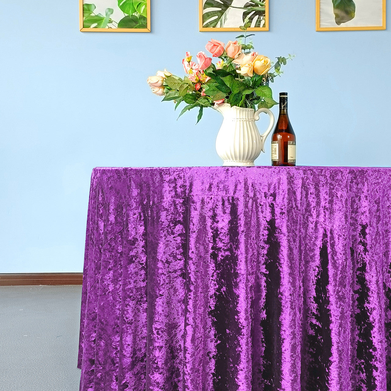 Round Crushed Velvet Tablecloth - Purple
