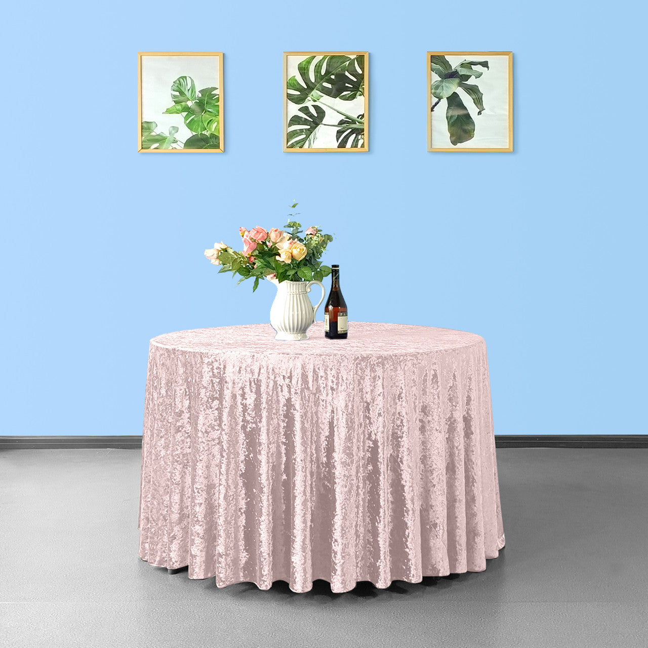 Round Crushed Velvet Tablecloth - Rose Pink
