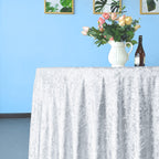 Round Crushed Velvet Tablecloth - White