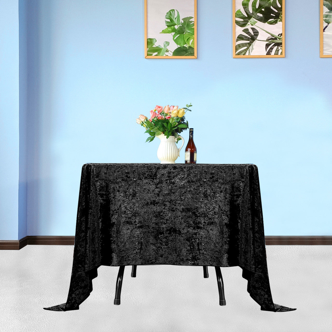 Square Crushed Velvet Tablecloth - Black