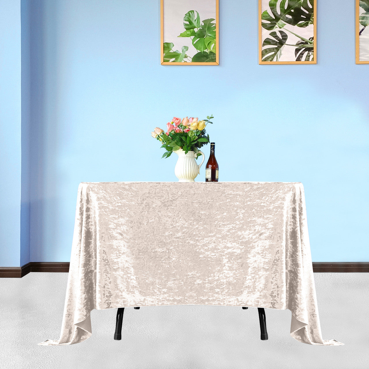 Square Crushed Velvet Tablecloth - Blush Pink