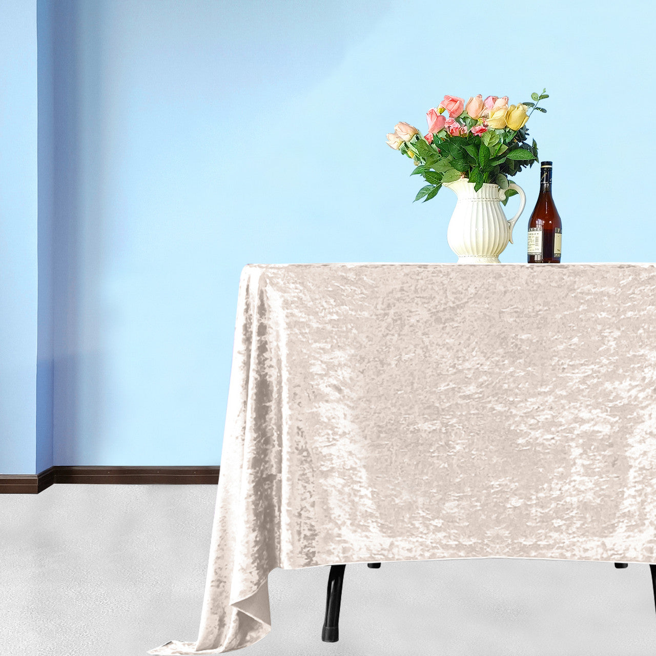 Square Crushed Velvet Tablecloth - Blush Pink