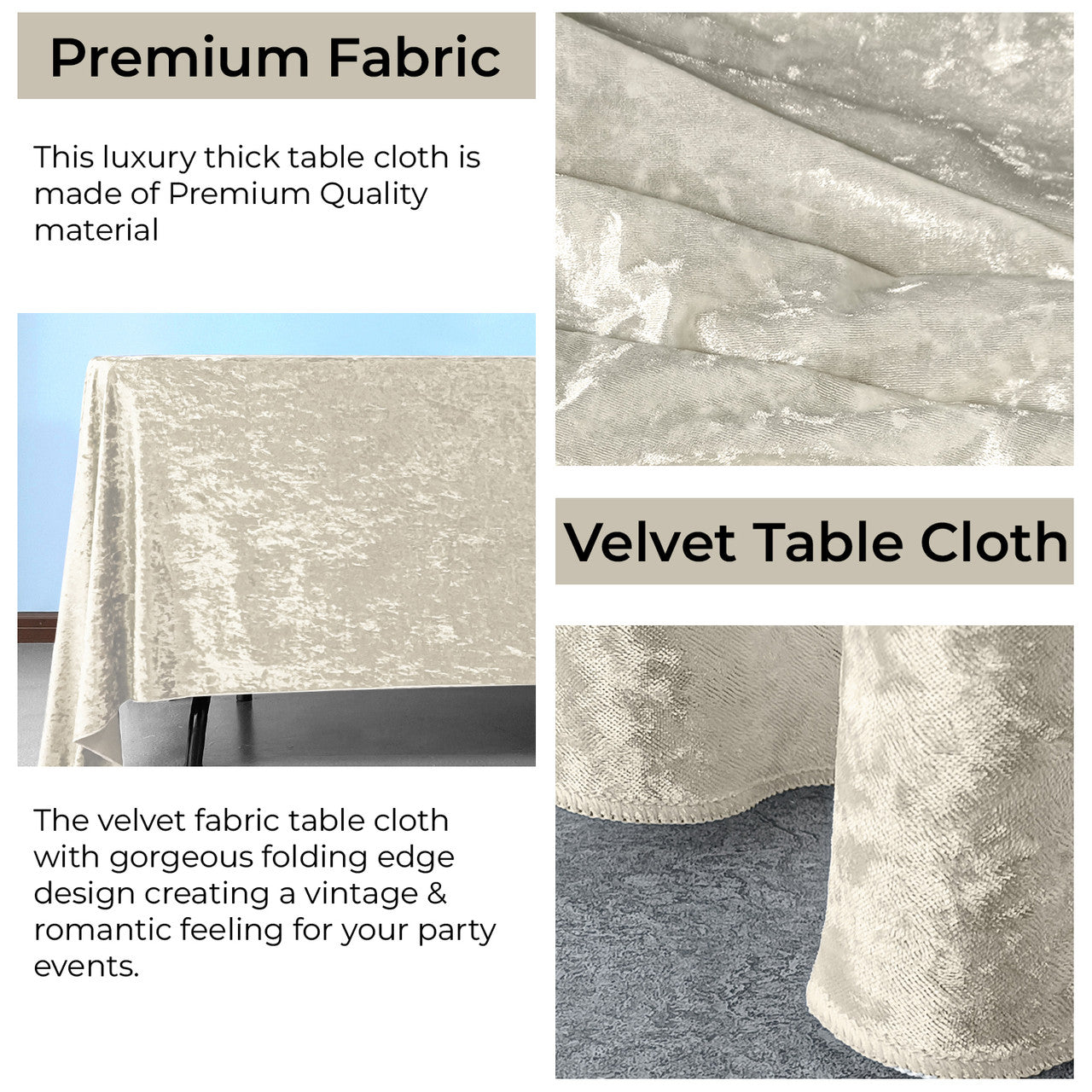 Square Crushed Velvet Tablecloth - Champagne