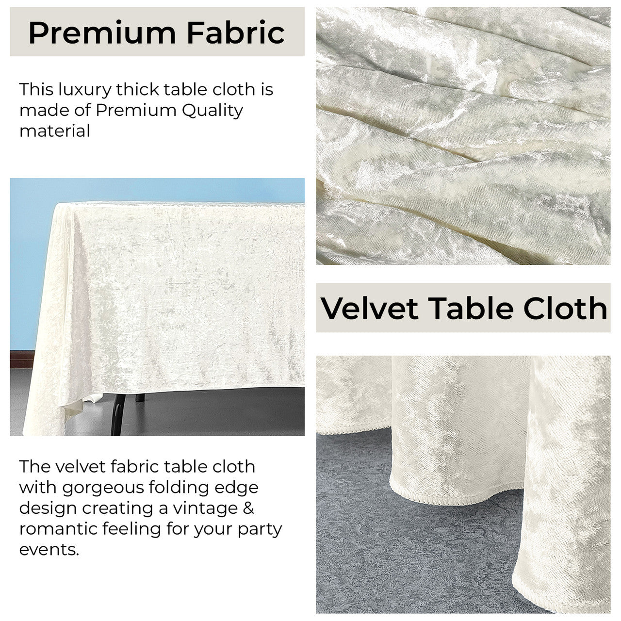Square Crushed Velvet Tablecloth - Ivory