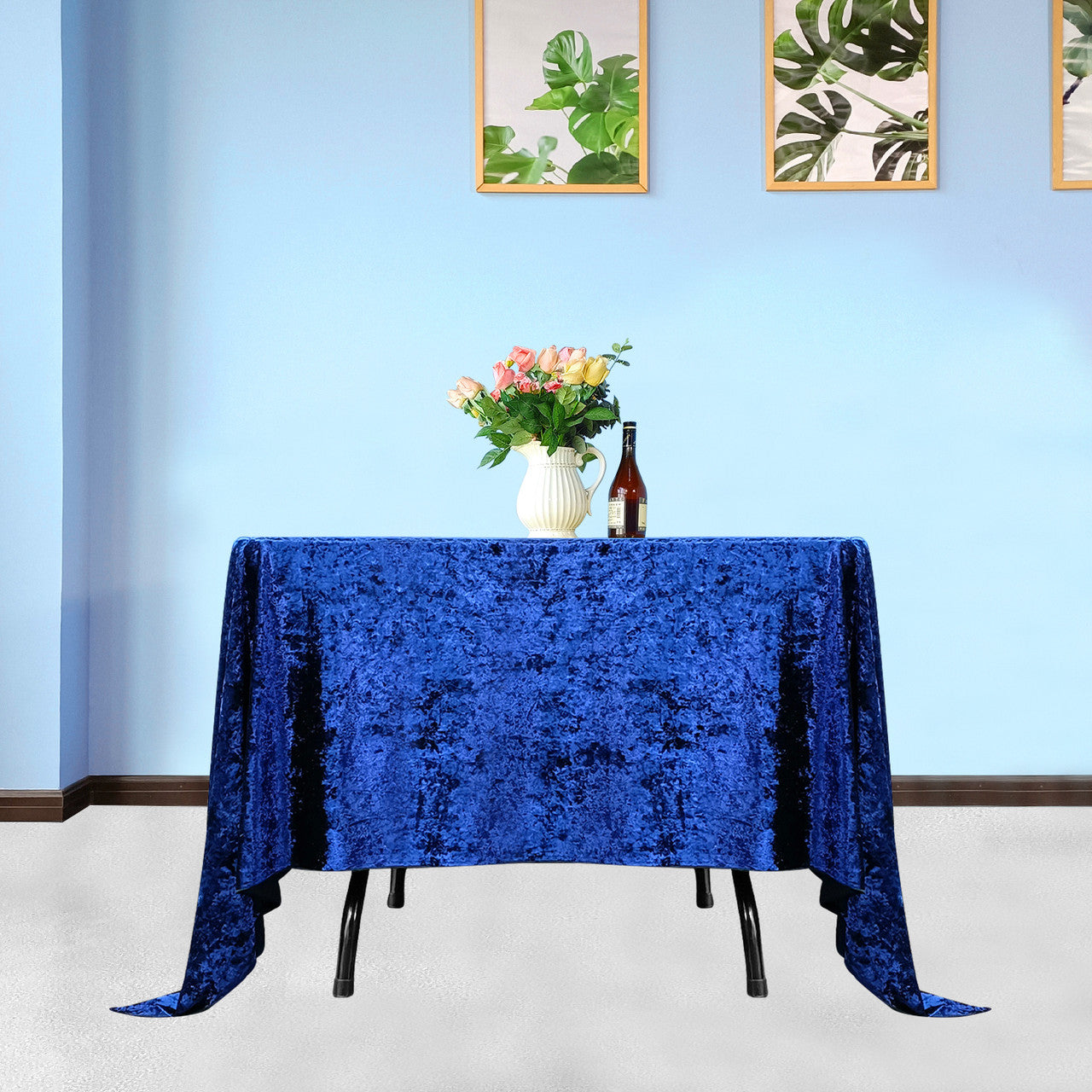 Square Crushed Velvet Tablecloth - Navy Blue