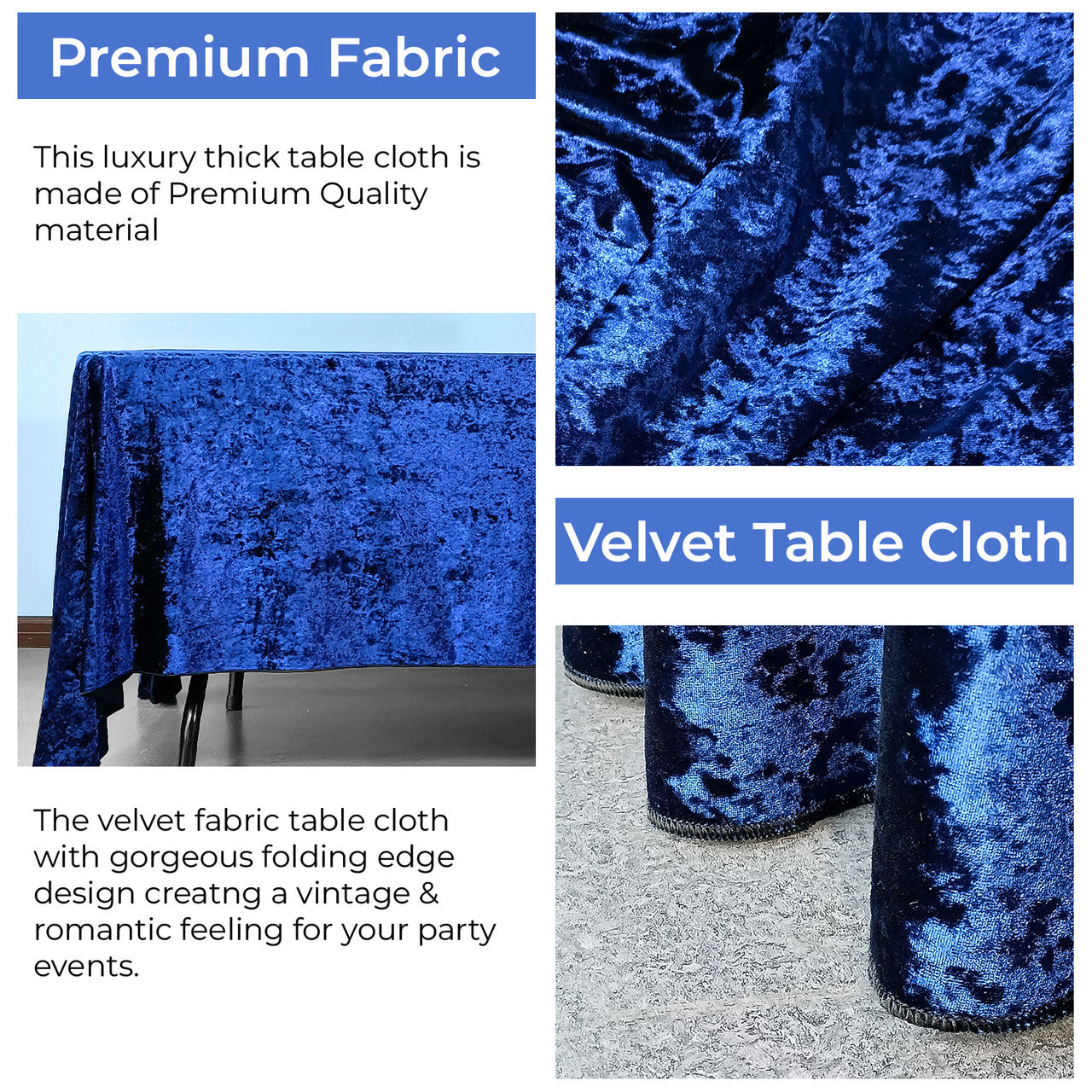 Square Crushed Velvet Tablecloth - Navy Blue