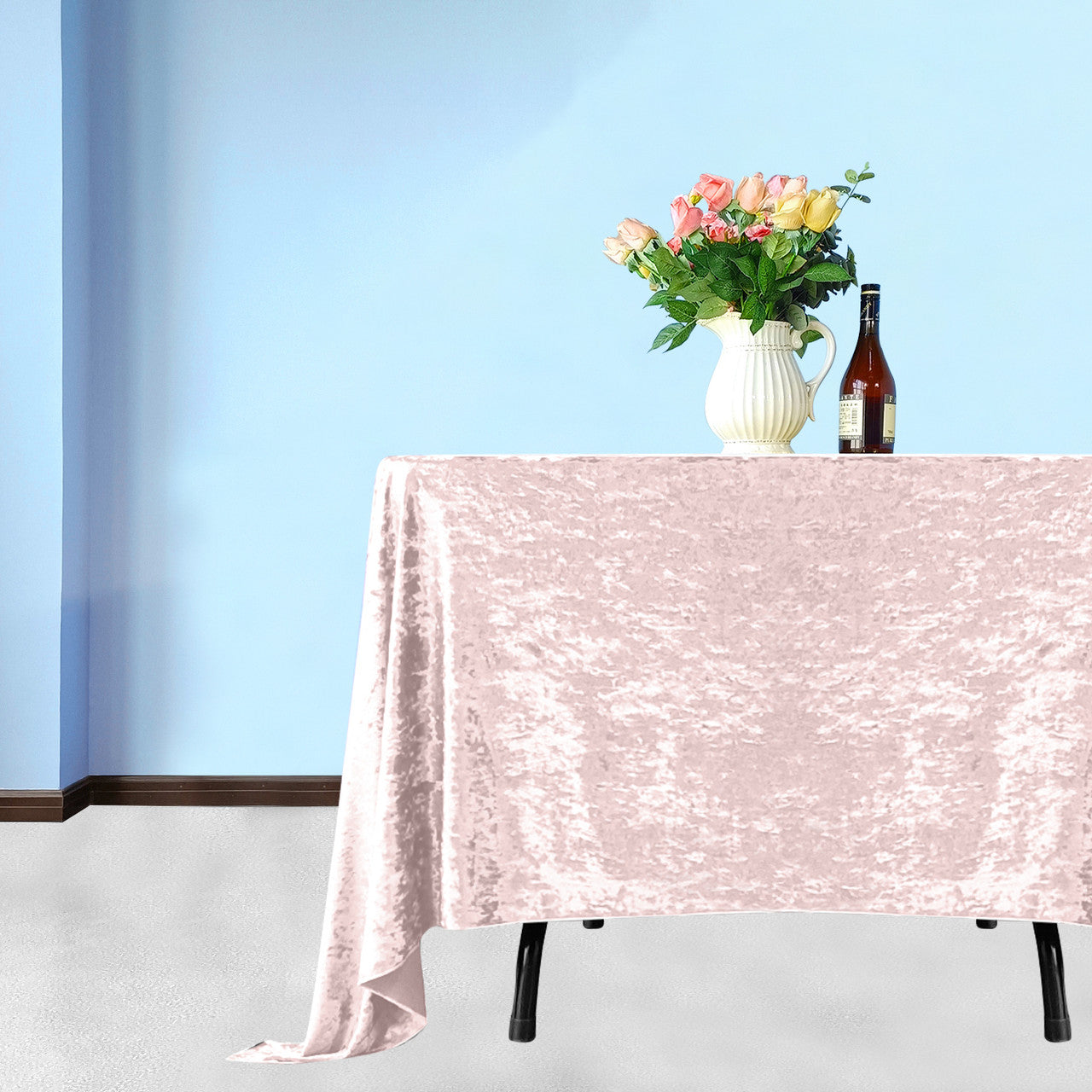 Square Crushed Velvet Tablecloth - Rose Pink
