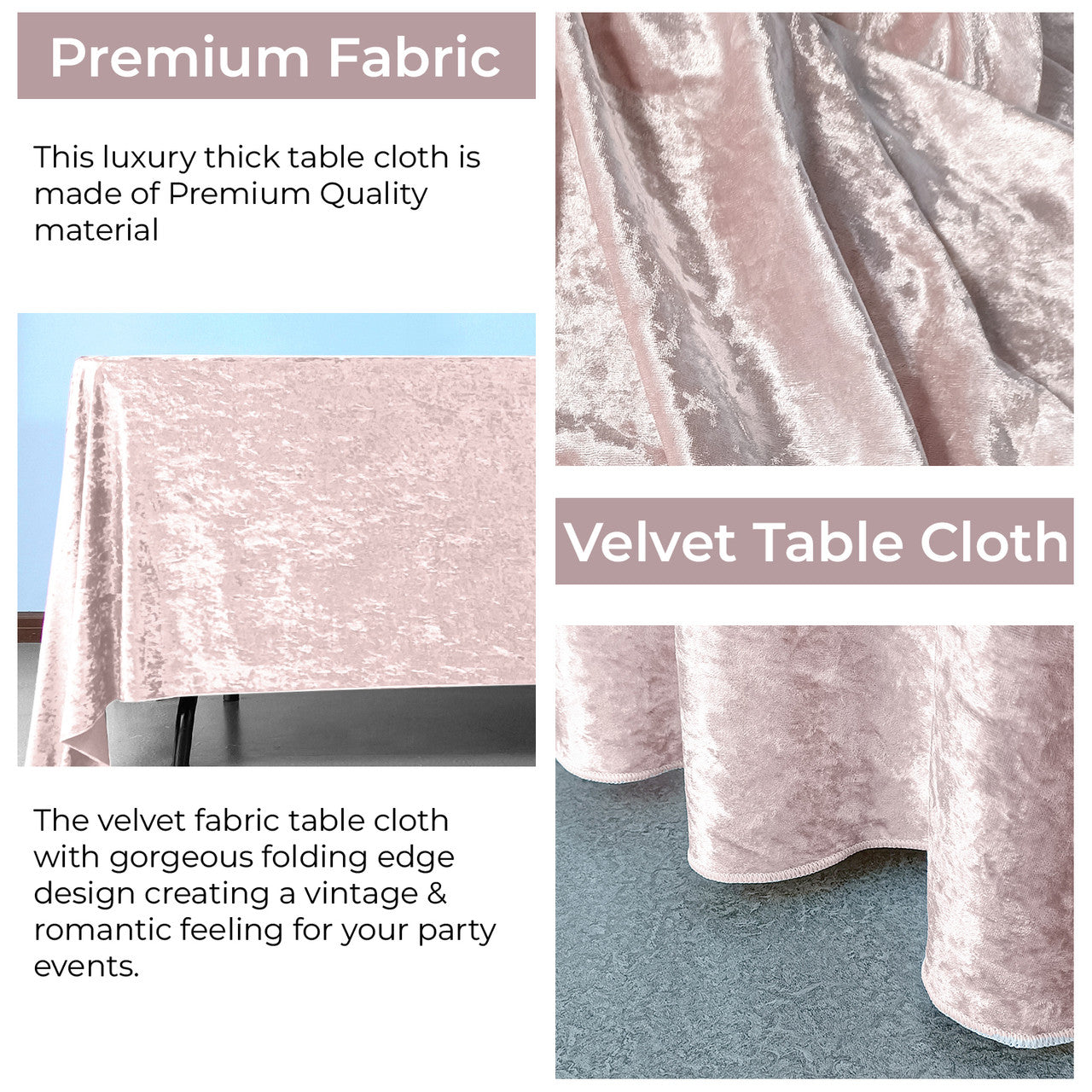 Square Crushed Velvet Tablecloth - Rose Pink